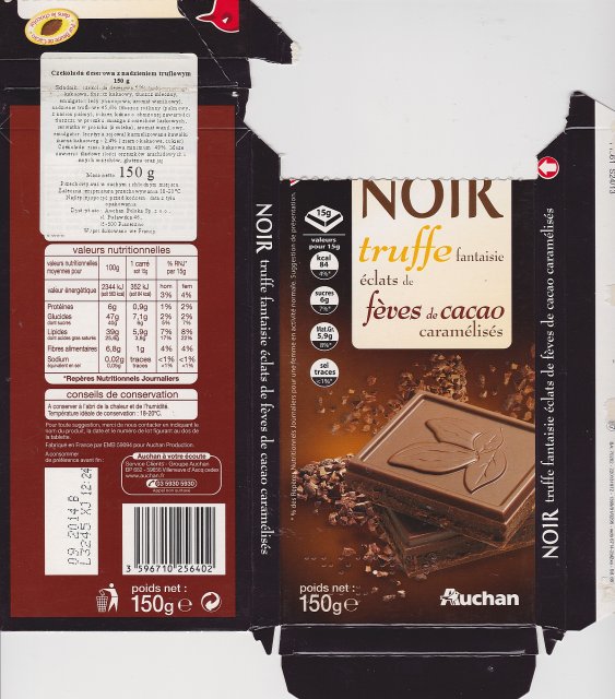 Auchan 3d Noir truffe fantaisie eclats de feves de cacao caramelises