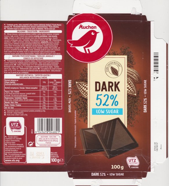 Auchan 6 dark 52 low sugar UTZ