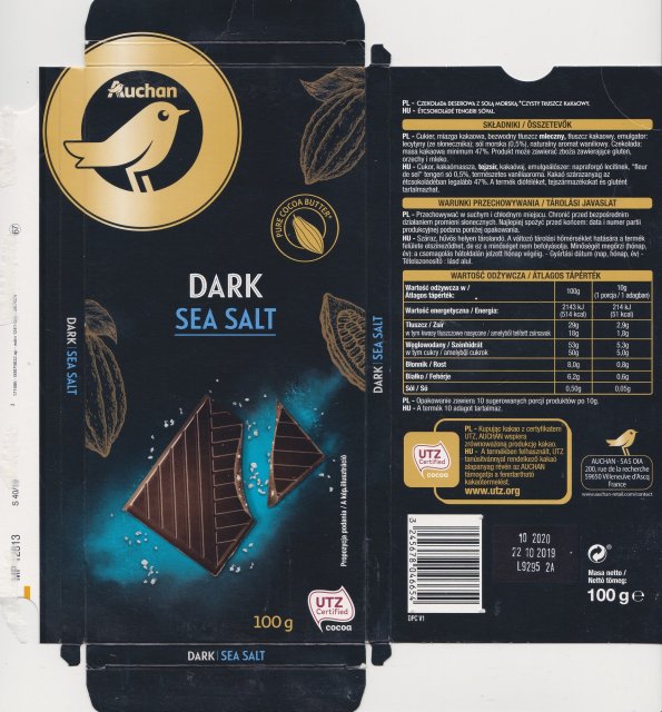 Auchan pure cocoa butter dark sea salt utz