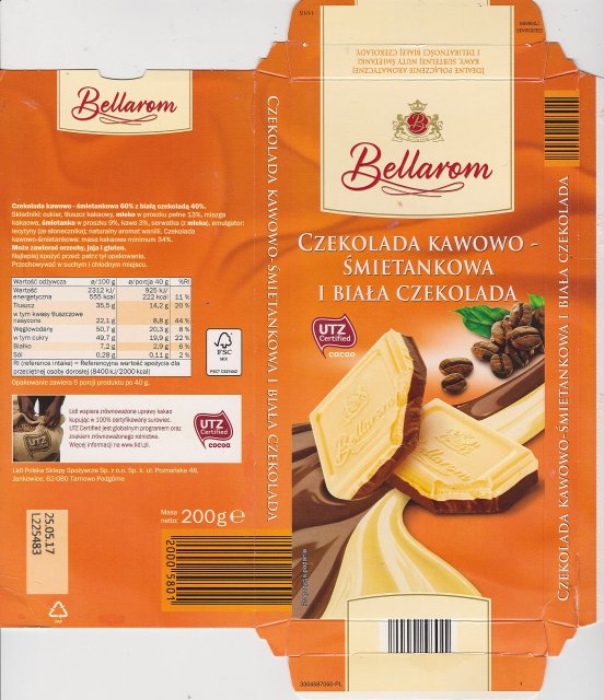 Bellarom srednie UTZ Czekolada kawowo-Åmietankowa i biaÅa czekolada