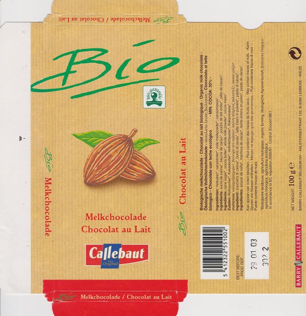 Callebaut Bio melkchocolade