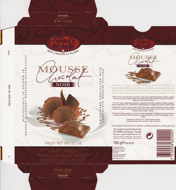 Camille Bloch pion 3 Mousse Chocolat noir
