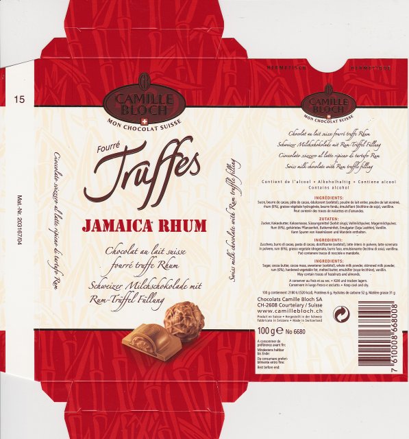 Camille Bloch pion 3 Truffes Jamaica Rhum