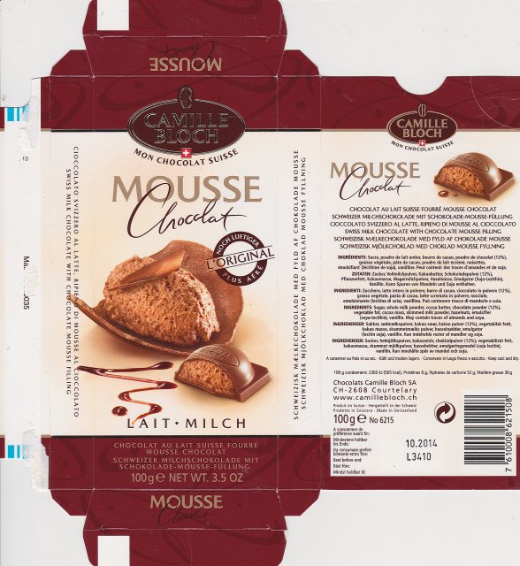 Camille Bloch pion 3 mousse chocolat lait milch