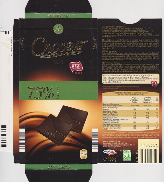 Choceur srednie pion 5 noir 75 cacao UTZ 115 kcal