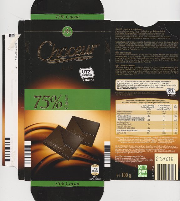 Choceur srednie pion 5 noir 75 cacao UTZ 145kcal