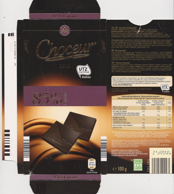 Choceur srednie pion 5 noir 85 cacao UTZ 153kcal