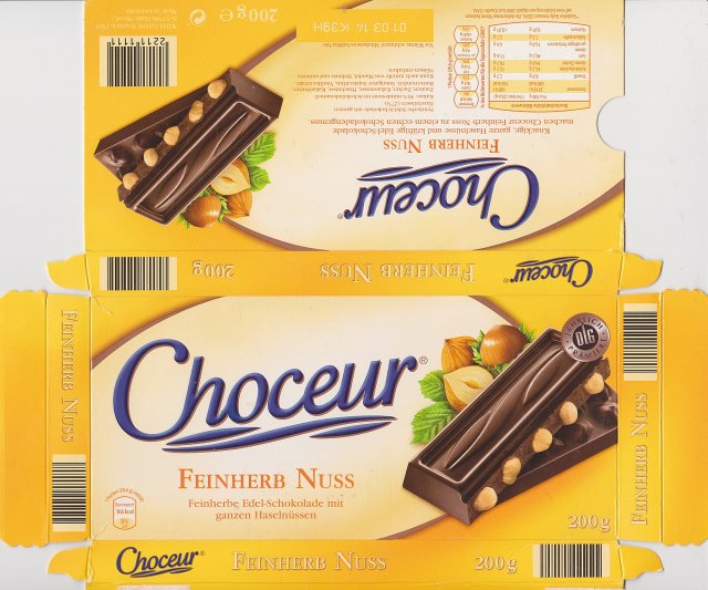 Choceur srednie poziom bez fali z1 Feinherb Nuss DLG 166kcal
