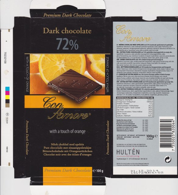 Con Amore dark 72% with a touch of orange