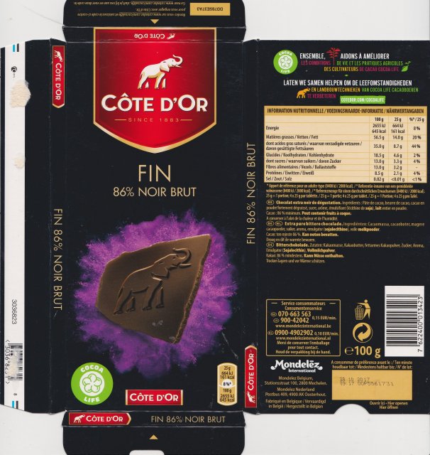 Cote dOr pion 14 fin 86 noir brut 161kcal