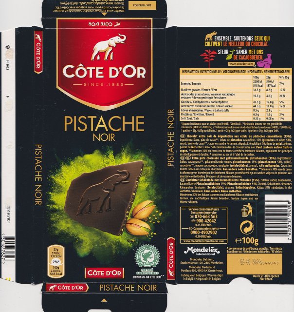 Cote dOr pion 14 pistache noir 137kcal certified