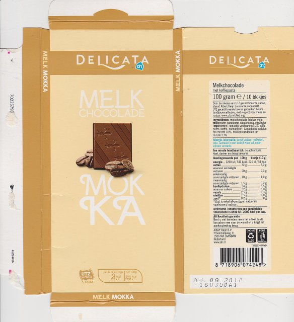 Delicata Melk Chocolade Mokka UTZ 54kcal