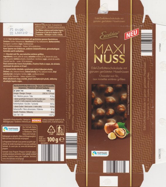 Excelsior Maxi Nuss 2 z orzechami w gorzkiej czekoladzie neu fairtrade
