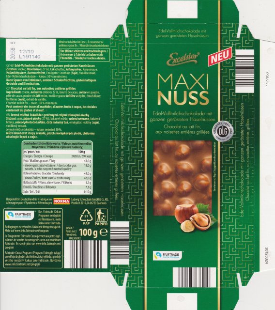 Excelsior Maxi Nuss 2 z orzechami w mlecznej czekoladzie neu dlg fairtrade