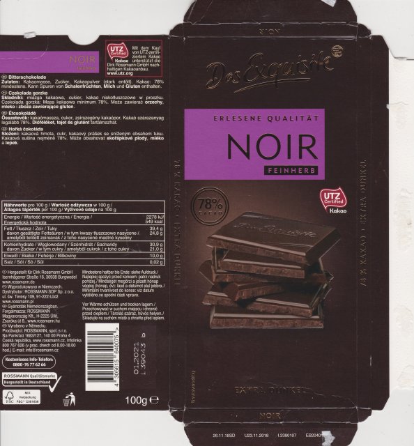 Exquisite 3 erlesene qualitat noir feinherb 78 cacao utz