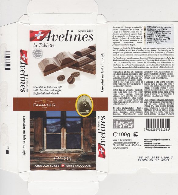 Favarger Avelines milk chocolate with coffee