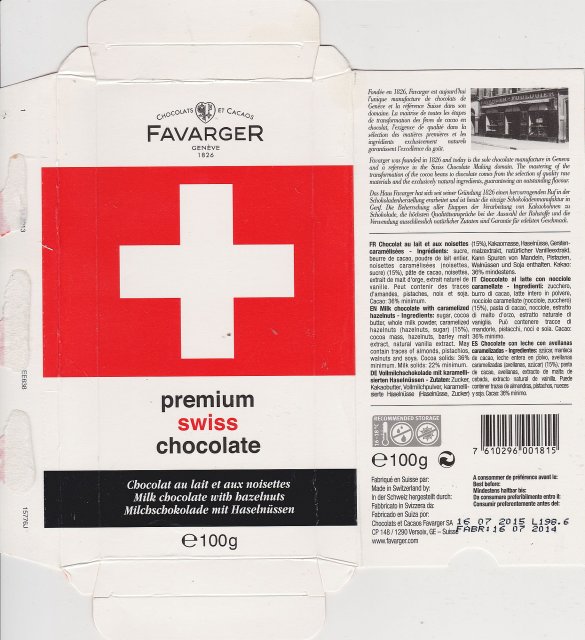 Favarger flag milk chocolate with hazelnuts