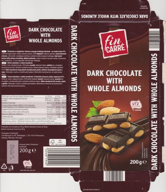 Fin Carre srednie 1 dark chocolate with whole almonds UTZ