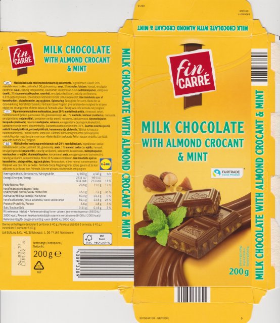 Fin Carre srednie 1 milk chocolate with almond crocant & mint