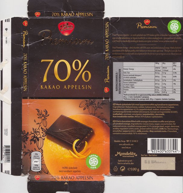 Freia Premium 0 70 kakao appelsin 119kcal