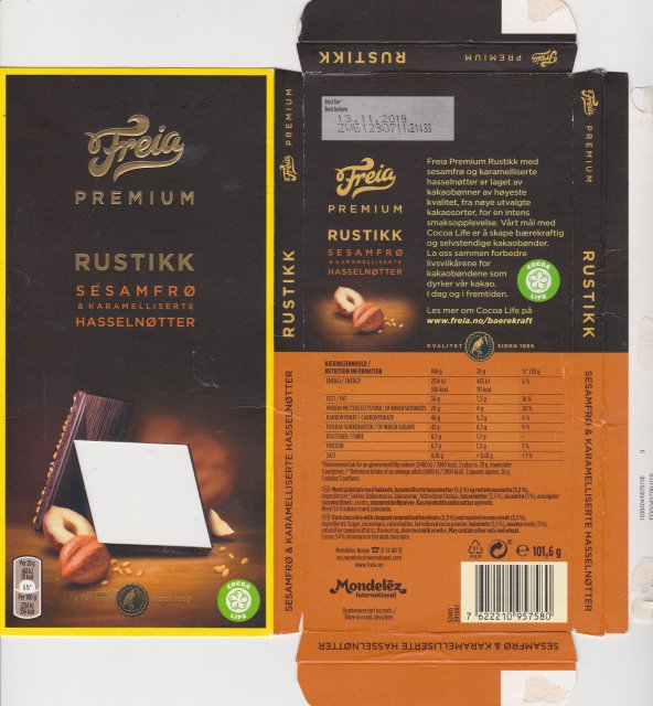 Freia Premium 8 rustikk sesamfro & karamelliserte hasselnotter 111kcal