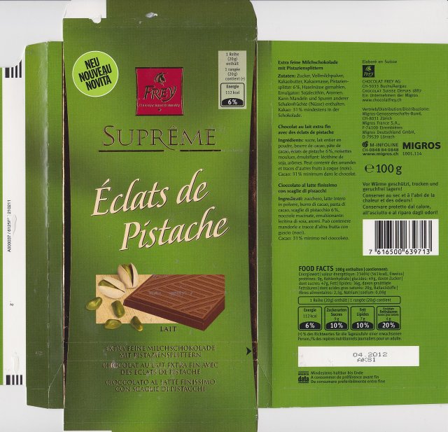 Frey pion Supreme 2 Eclats de Pistache neu 112kcal