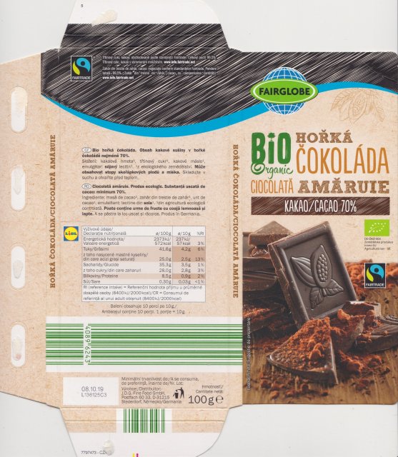 fairglobe bio horka cokolada ciocolata amaruie kakao cacao 70