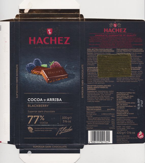Hachez Cocoa d arriba blackberry 77 cocoa