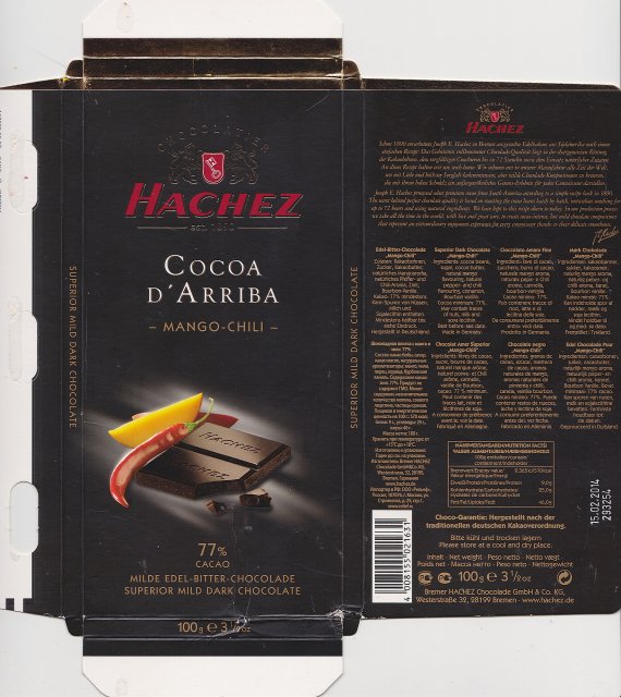 Hachez Cocoa d arriba mango chili 77 cacao