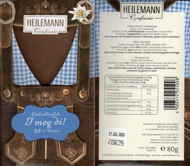 Heilemann edelvollmilch 32 cacao