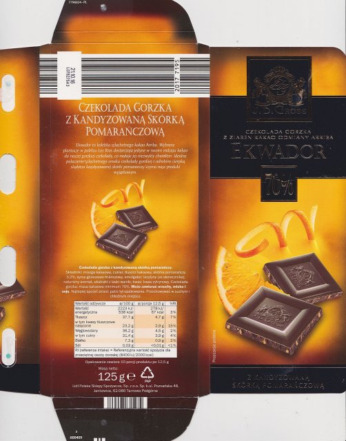 J D Gross Ecuador 70 czekolada gorzka z ziaren kakao odmiany arriba