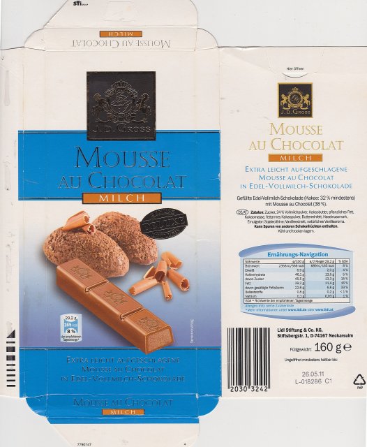 J D Gross Mousse au Chocolat 1 Milch 165kcal