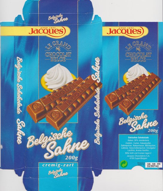 Jacques 1 le grand chocolat belge Belgische Sahne