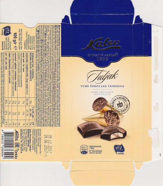 Kalev Tuljak dark chocolate with filling 102kcal UTZ