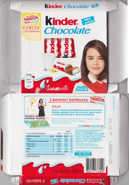 Kinder Chocolate kwadrat twarza Julia