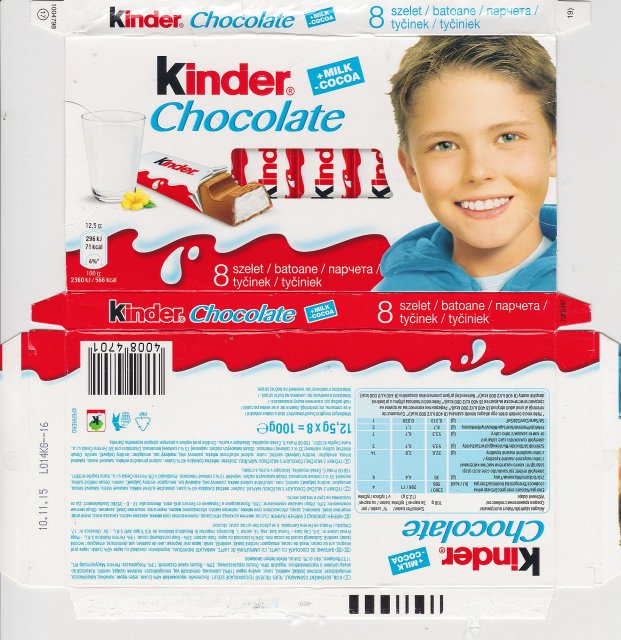 Kinder Chocolate prostokat niebieska milk cocoa 71kcal 12.5g 8 Szelet