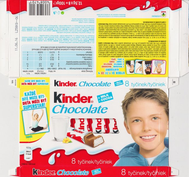 Kinder Chocolate prostokat niebieska milk cocoa 71kcal 8 tycinek kazde dite muze byt