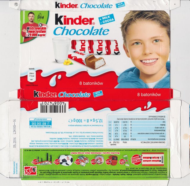 Kinder Chocolate prostokat niebieska milk cocoa 71kcal mistrzowskie towarzystwo