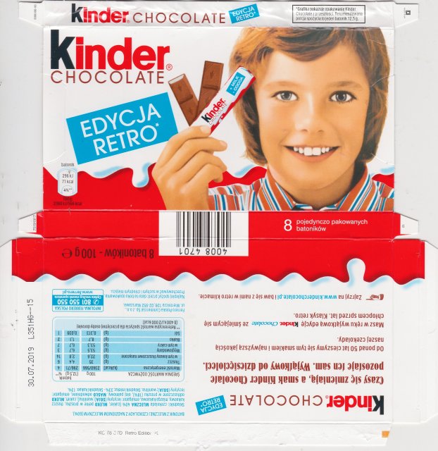 Kinder Chocolate prostokat paski edycja retro 71kcal