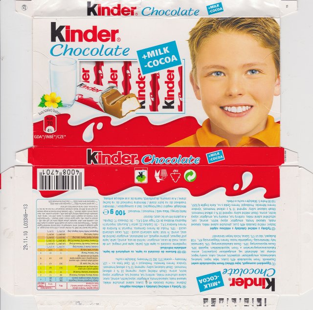 Kinder Chocolate prostokat zolta milk cocoa 70 kcal GDA INBE CZE