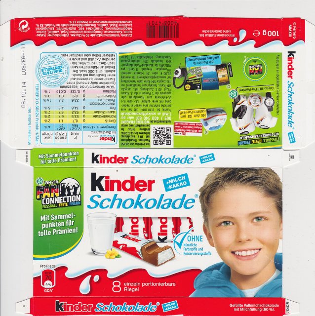 Kinder Schokolade prostokat niebieska Fan connection 70kcal ohne