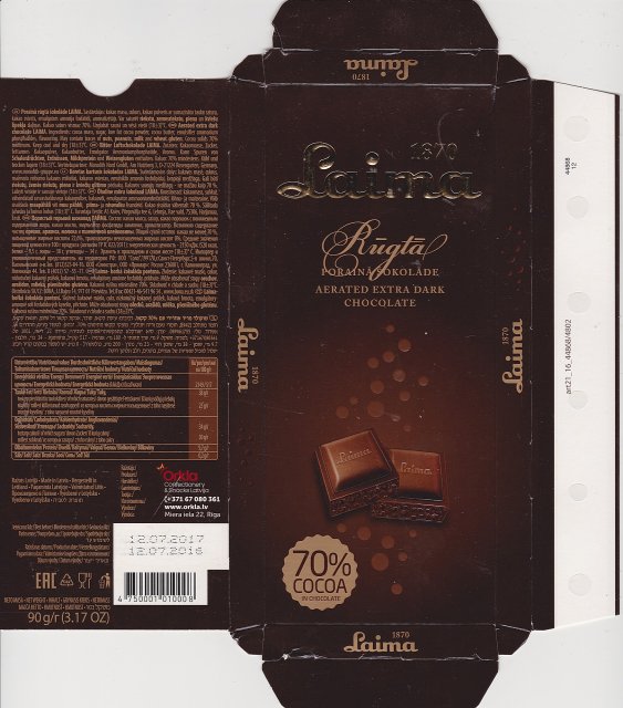 Laima Rugata aerated extra dark chocolate