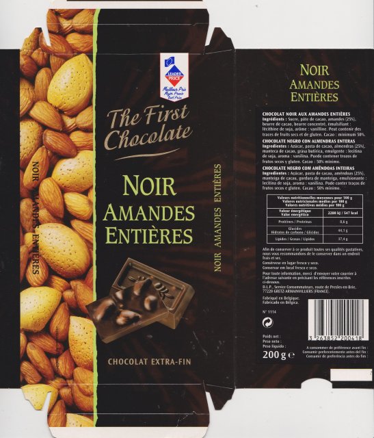 Leader Price the first chocolate noir amandes entieres