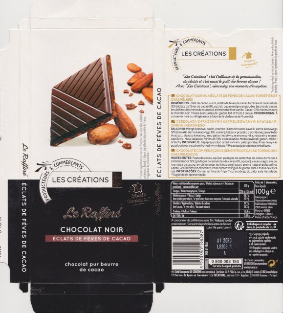 Les Creations Le Raffine chcolat noir eclats de feves de cacao