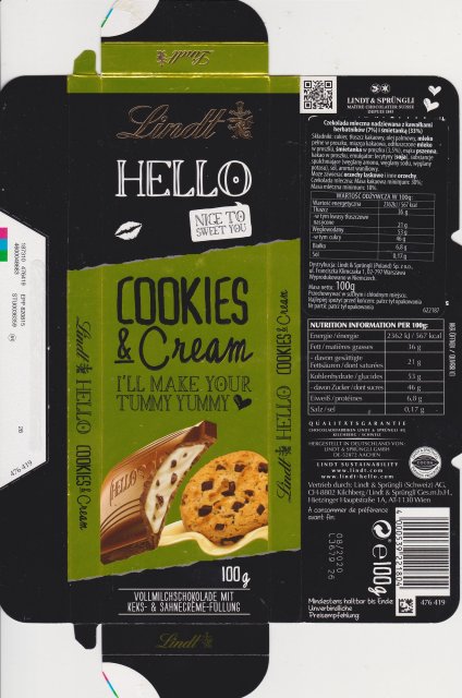Lindt Hello 1 Cookies Cream zolty
