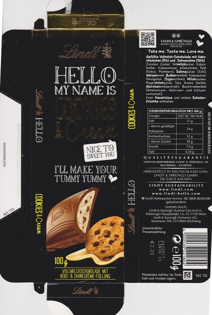 Lindt Hello Cookies Cream zolty