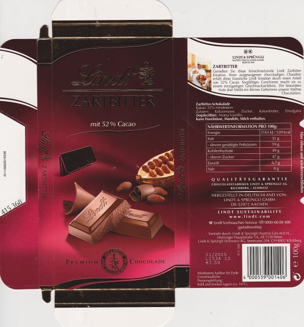 Lindt male pion 1 Zartbitter mit 52 cacao