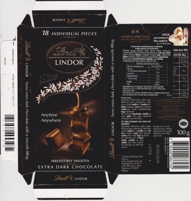Lindt male pion 2 lindor 2 anytime anywhere extra dark chocolate