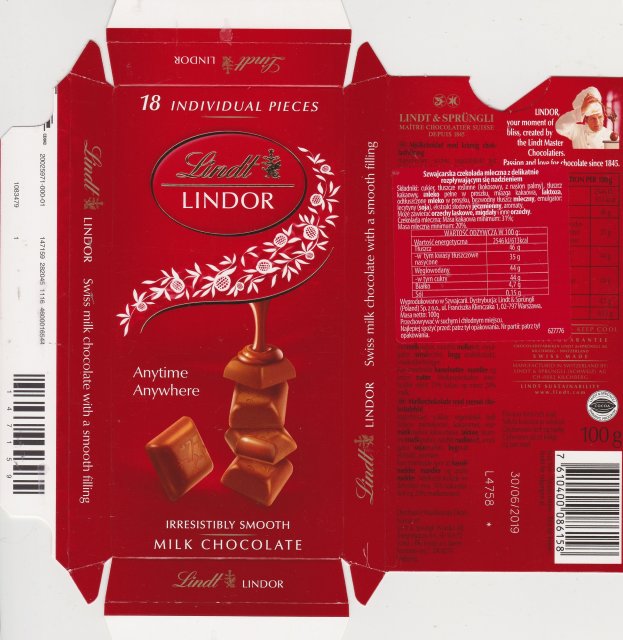 Lindt male pion 2 lindor 2 anytime anywhere milk chocolate