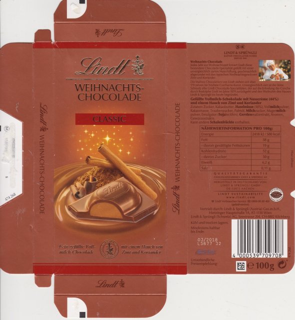Lindt male pion 5 Weihnachts-Chocolade Classic